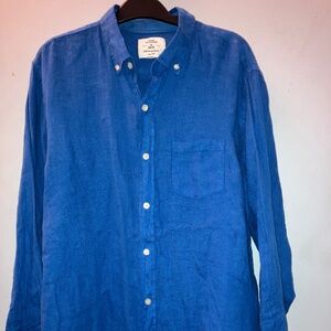 JAQK men's indigo linen shirt, sz L (think Zegna soft)